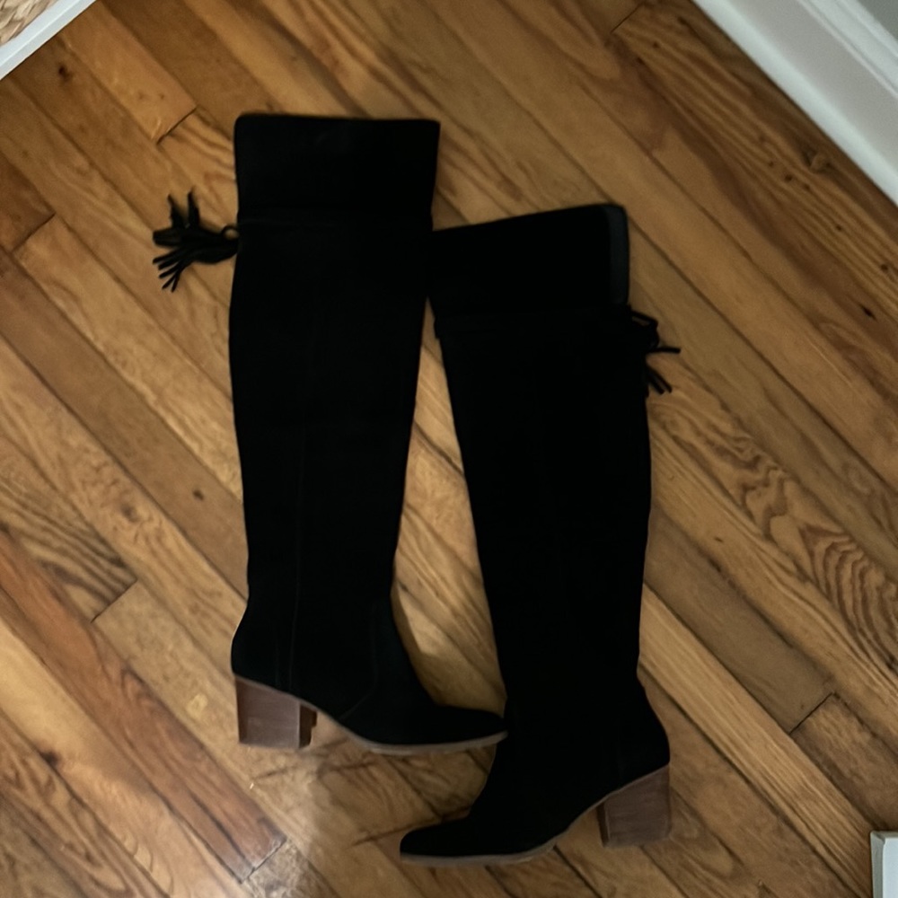Sole Society, Erika, Size 8, Black Suede Tassel over the knee boots. Gently Worn